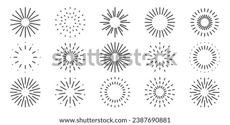 Round sunburst, line radial frame icon set