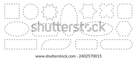 Dashed line of circle, square, star, oval geometric shapes for coupon