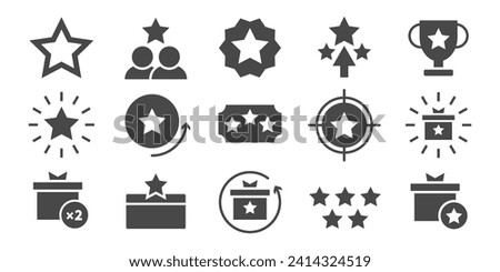 Benefits, award, winner, exclusive star vector icon set