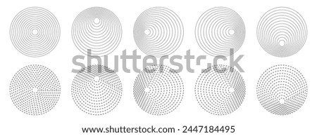 Concentric circles, radar, target, round geometric shapes vector icon set