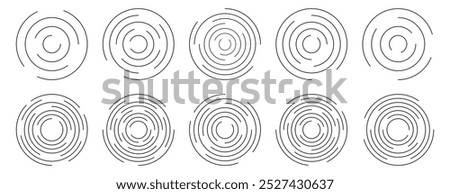 Concentric ripple circles vector set. Radial signal, sonar wave, soundwave icons