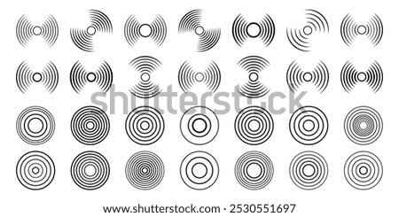 Collection of radial, radar icon. Circle connection, concentric circle, sonar sound waves icons