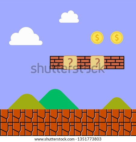 vintage videogame background vector illustration with the coins