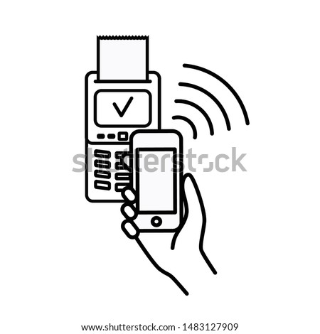 Contactless wireless pay sign logo. Phone touch nfc payment vector concept. Online transaction.