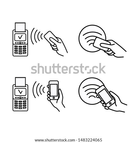 Contactless wireless pay sign logo. Phone touch, credit card, debit card touch, nfc payment vector concept illustration. Online transaction. nfs