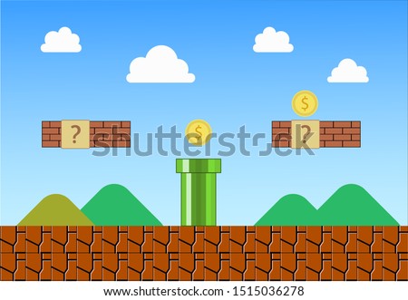 vintage Mario videogame background vector illustration with the coins