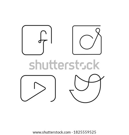 Facebook, twitter, youtube, instagram icons. Continuous line abstract buttons of social media vector illustration