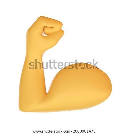 Biceps 3d isolated emoji gesture illustration. Muscle emoticon. Strong emoji. yellow 3d hand