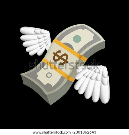 flying money emoji, dollar with the wings. vector illustration on black background