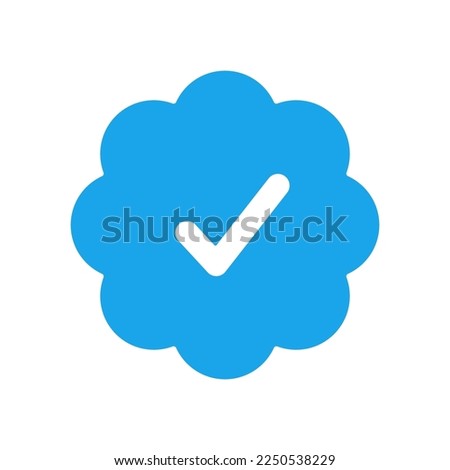 verification icon in blue, social media concept. blue twitter label for authorized user, verified person, famous user. sign. ios button