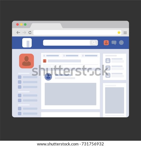 facebook web page browser, concept of Social Page Interface on the laptop, social media vector illustration
