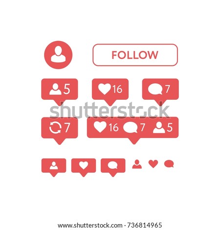 New instagram Like symbol, Message and notification set. vector