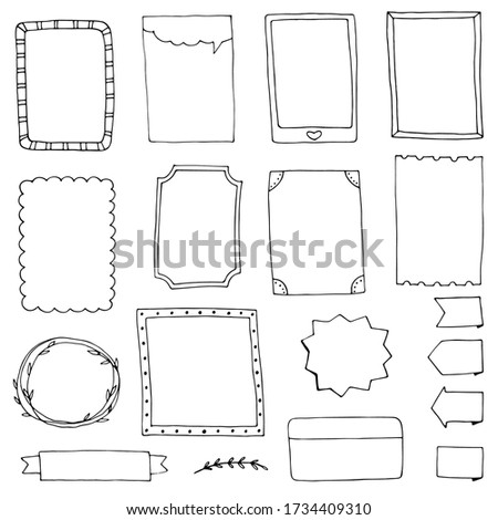 set of doodle frames for diary Set of hand-drawn outline frames