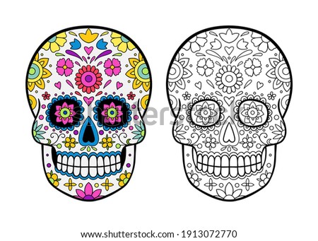 Halloween sugar skulls, coloring page