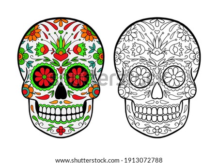 sugar skull coloring page. Sugar Skull With Doodle Floral Pattern