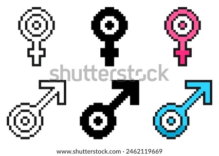 Pixel Art Set of Gender Symbol of Male and Female