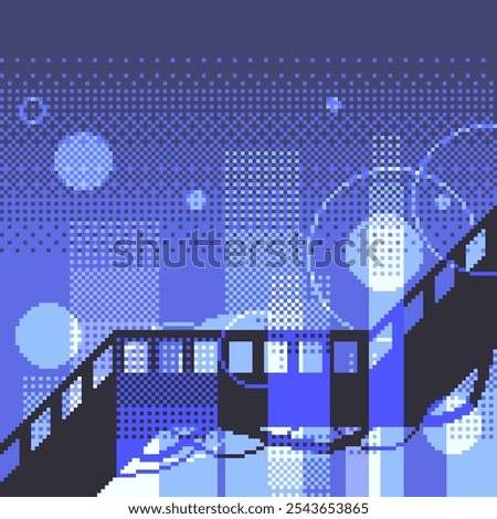 Futuristic Bridge with Wires on a Glowing Light from Bottom, Pixel Art Style Cyberpunk Illustration