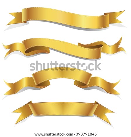 Realistic Gold Vector Ribbons Set ,  banner, with stitch detailing for your design project