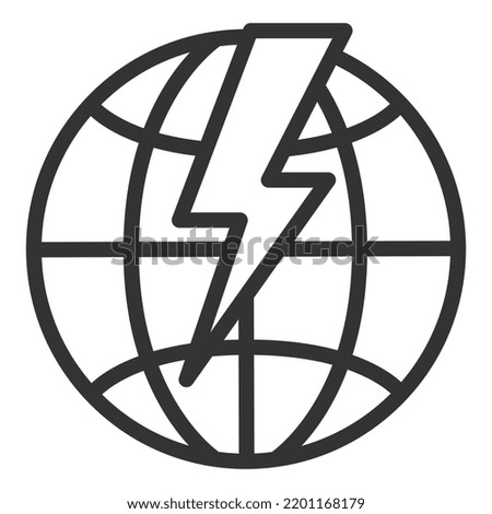 Lightning on the background of the globe - icon, illustration on white background, outline style