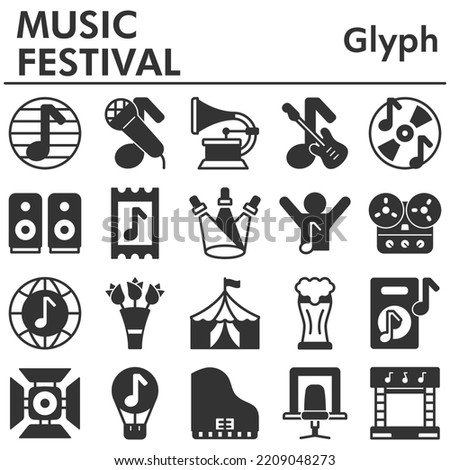 Muzic festival icons set - icon, illustration on white background, glyph style Imagine de stoc © 
