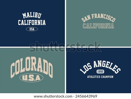 College varsity logos imprint. University slogan typography design. Vector illustration for fashion tee, t-shirt or other uses. 