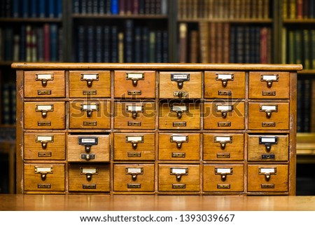 Drawers to search for book records in the library. Сток-фото © 
