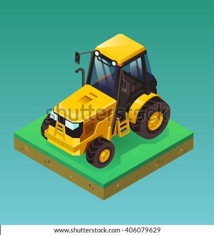 Isometric tractor, Vector illustration.