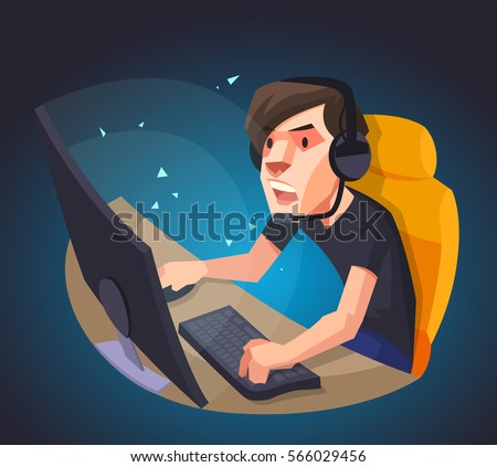 A man play the computer game, Vector illustration.