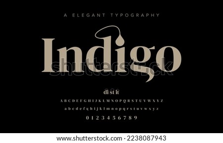 Indigo abstract simple fashion wedding alphabet. Elegant ligature typography design