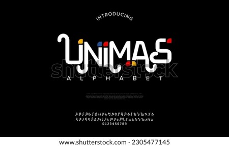 Unimas abstract digital technology logo font alphabet. Minimal modern urban fonts for logo, brand etc. Typography typeface uppercase lowercase and number. vector illustration