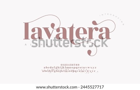 Lavatera elegant Font Uppercase Lowercase and Number. Classic Lettering Minimal Fashion Designs. Typography modern serif fonts regular decorative vintage concept. vector illustration