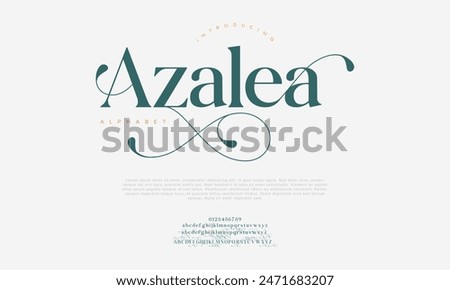 Azalea premium luxury elegant alphabet letters and numbers. Vintage wedding typography classic serif font decorative vintage retro. creative vector illustration