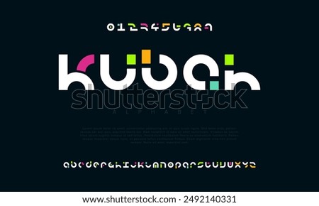 Kubah creative modern urban alphabet font. Digital abstract futuristic, game, techno, robot, music, logo, sport, minimal technology typography. Simple numeric vector illustration