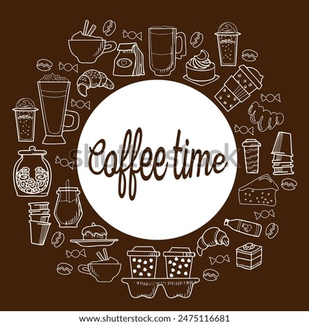 cute doodle cartoon coffee shop icons. vector outline hand drawn for coffee and bakery for cafe menu