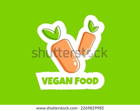 Flat vegan carrot. Healthy vegan food. Healthy diet. Vegetarian food. Vegan menu. Healthy nutrition garden food. Vector illustration