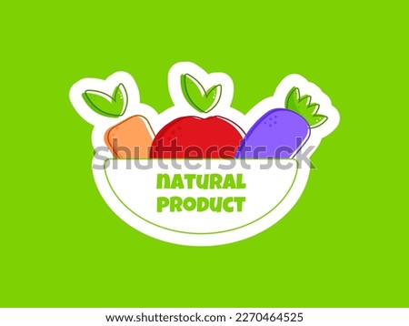 Flat vegan eggplant, apple, carrot. Healthy vegan food. Healthy diet. Vegetarian food. Vegan menu. Healthy nutrition garden food. Vector illustration