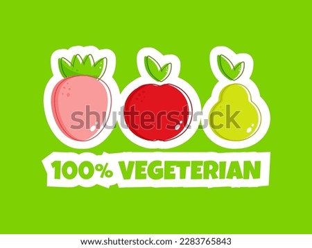 Flat vegan apple, pear, strawberry. Healthy vegan food. Healthy diet. Vegetarian food. Vegan menu. Healthy nutrition garden food. Vector illustration