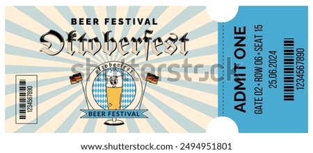 Oktoberfest Beer Festival celebration. Horizontal ticket template entrance pass design or invitation for fest party. Vintage flat illustration