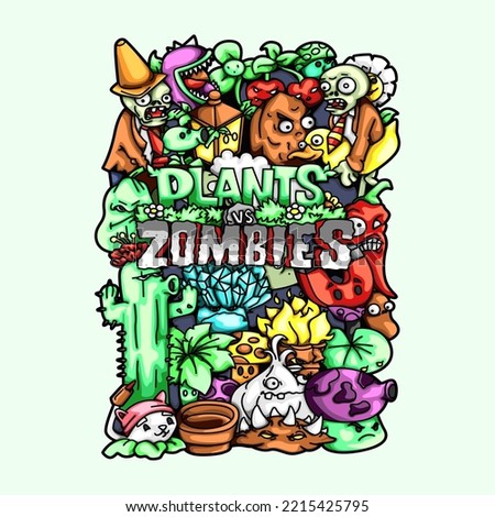 Plants vs Zombies Doodle Vector Element Design Illustrations