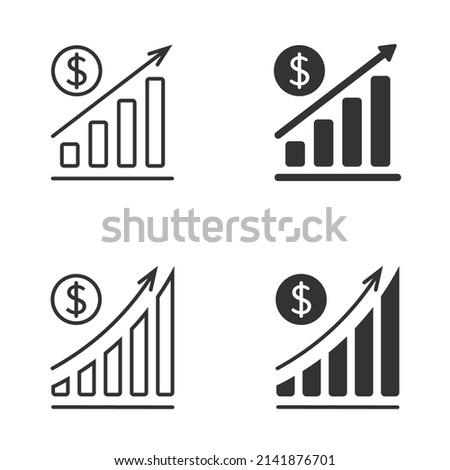 High cost icon set. Dollar rate increase graph. Flat vector illustration.