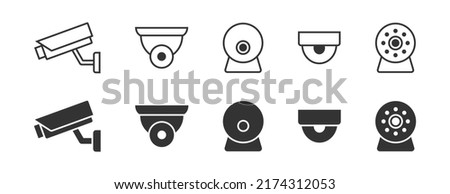 Set of CCTV icons. Home security cameras icons. Vector illustration.