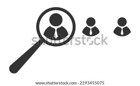 Search job vacancy icon. Search for employees symbol. Magnifying glass looking for user icon. Vector illustrations.