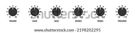 Control knobs. Adjusting regulator icons. Flat vector illustration.