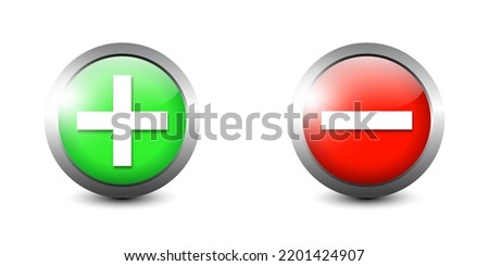 Plus and minus round buttons. Add and cance signs. Flat vector illustration. 