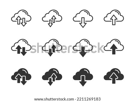 Cloud Uploading downloading icons set. Cloud service symbol. Vector illustration.