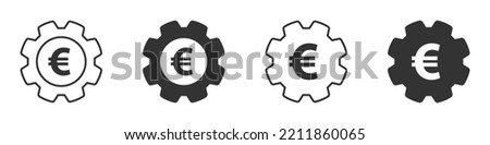 Gear icon with euro sign inside. Cogwheel with money symbol. Vector illustration.
