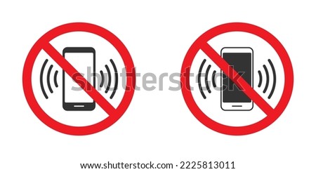 No phone sign. No talking and calling icon. Red cell prohibition. Flat vector illustration.