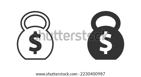 Kettlebell icon with dollar sign. Heavy debt icon. Vector illustration.