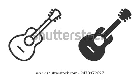 Vector illustration of an acoustic guitar icon in black and white. Perfect for music, performance, and entertainment designs.