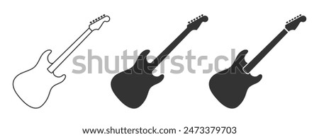 Vector illustration of electric guitar icons in black and white. Perfect for music, band, and concert-related designs.